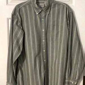 Men’s LL Bean Sage Green Striped Shirt, Size Large